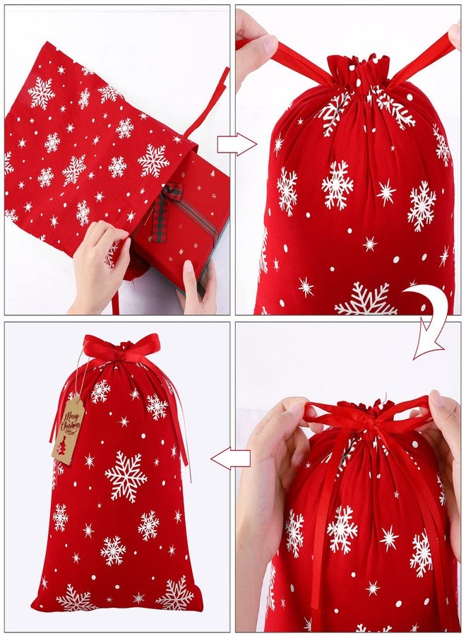 Mimind 6-Piece Christmas Drawstring Gift Bags - Red & White Cotton Fabric, Reusable Party Favor Bags (6 Designs, 2 Sizes) - Image 4